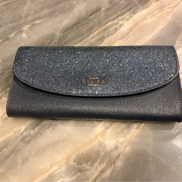 Coach Handbags - LIKE NEW-- Coach Glitter Navy Blue Envelope Wallet